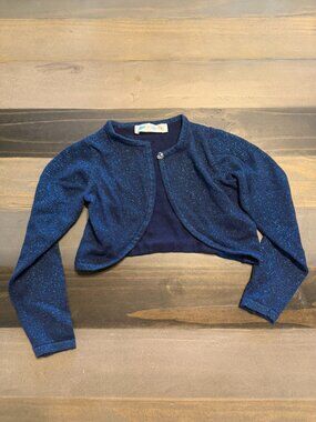 Girls Sparkle Bolerose Cardigan 5-6 Navy Blue Glitter Shrug NWOT